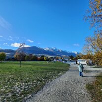 20250502_095111 Sharon heads back to our tour bus with the Mount Larkins range in view.