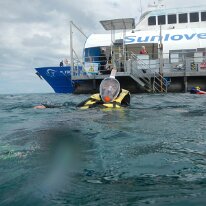 DSCN1653 Off the platform and into the beautiful crystal clear water.