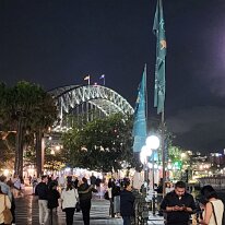 20250425_183654 The Sydney Harbour Bridge was also beautiful at night. During the Olympics, the bridge sported the 5 Olympic rings on its side.