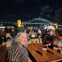 20250425_190759 Some beer and dinner with friends from our tour along the waterfront with amazing views of the harbour bridge.