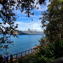 20250426_112302 Some of the Australian Navy was docked near Mrs Macquarie's Point. The ship in the picture is the HMAS Canberra, the lead ship of the Canberra-class landing...