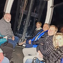 20250430_202616 This evening we took the SkyLine Gondola up a shear cliff face to the Ben Lomond Scenic Reserve for our dinner at the Stratosfare Restaurant & Bar.