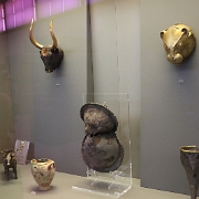 IMG_1077 More from the Prehistoric collection. Mycenaean 16th century BC. On the upper left is a silver rhyton with gold horns in the form of a bull's head and on the...