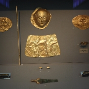 IMG_1081 Gold funeral mask,breastplate, staff and daggers from Mycenae Grave Circles, in the National Archaeological Museum