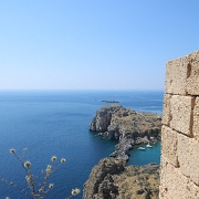 IMG_1584 A beautiful view of the Aegean sea from the ramparts of the Turkish fortress atop the Lindos Acropolis.