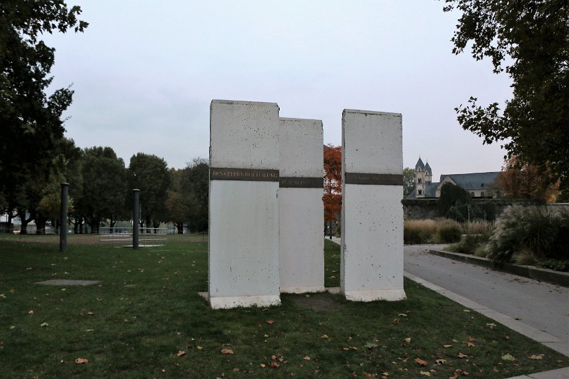 T_Koblenz00095 Three segments of the Berlin Wall standing in a park at the Deutsches Eck